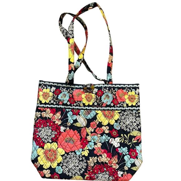 Vera Bradley Happy Snails Quilted Tote Bag Multicolor Floral Shoulder Purse OS - Picture 1 of 9